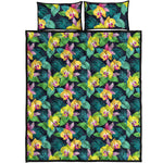Yellow Orchid Pattern Print Quilt Bed Set