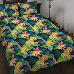 Yellow Orchid Pattern Print Quilt Bed Set