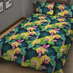 Yellow Orchid Pattern Print Quilt Bed Set