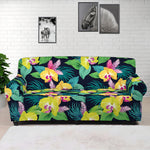 Yellow Orchid Pattern Print Sofa Cover