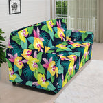 Yellow Orchid Pattern Print Sofa Cover