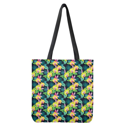 Yellow Orchid Pattern Print Tote Bag