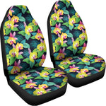 Yellow Orchid Pattern Print Universal Fit Car Seat Covers
