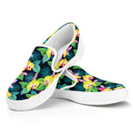 Yellow Orchid Pattern Print White Slip On Shoes
