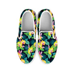 Yellow Orchid Pattern Print White Slip On Shoes