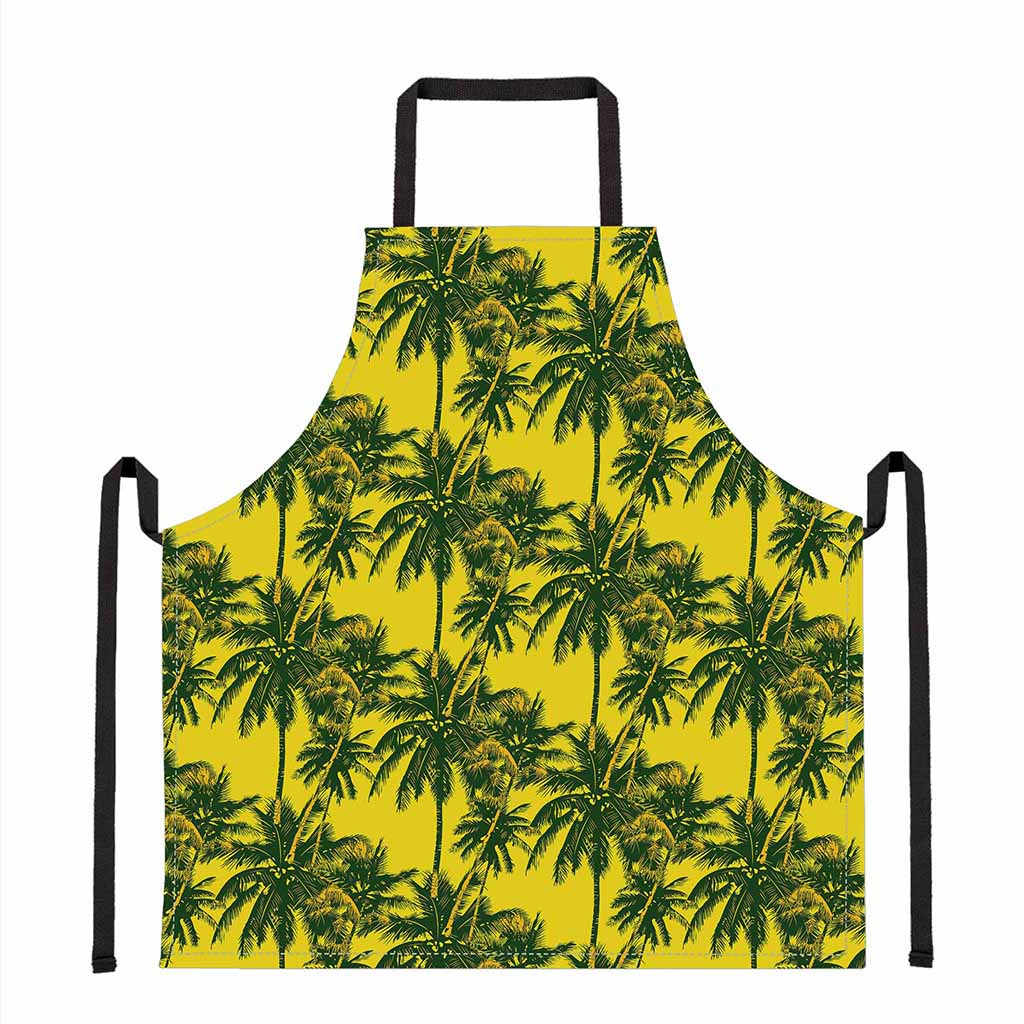 Yellow Palm Tree Pattern Print Apron