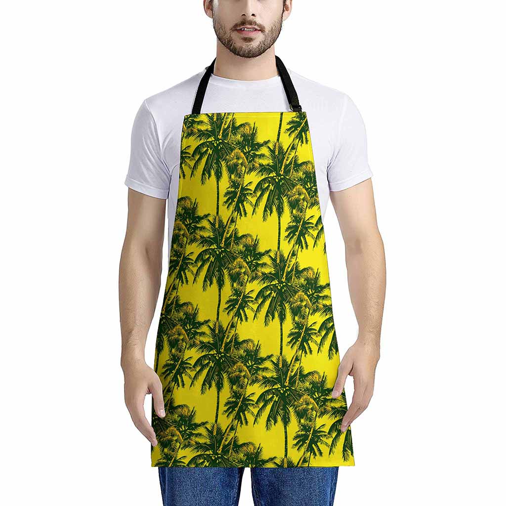 Yellow Palm Tree Pattern Print Apron