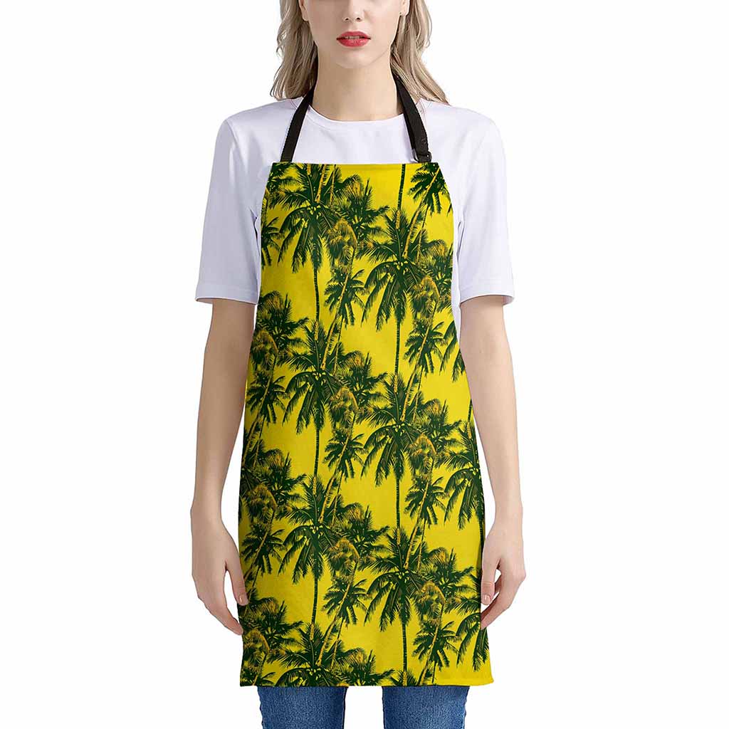 Yellow Palm Tree Pattern Print Apron