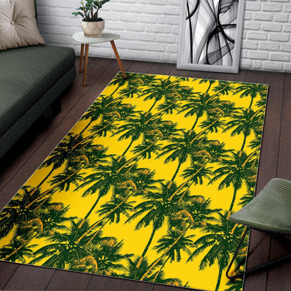 Yellow Palm Tree Pattern Print Area Rug GearFrost