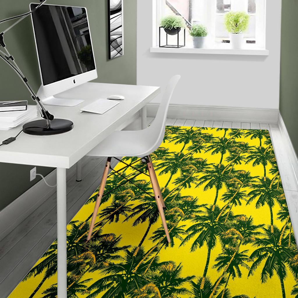 Yellow Palm Tree Pattern Print Area Rug GearFrost