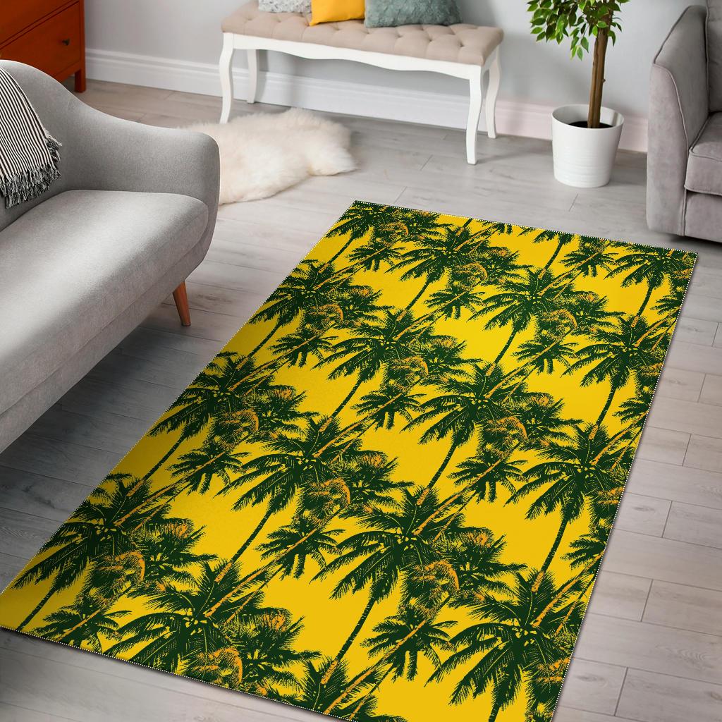 Yellow Palm Tree Pattern Print Area Rug GearFrost