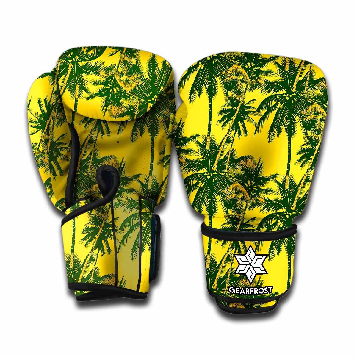 Yellow Palm Tree Pattern Print Boxing Gloves