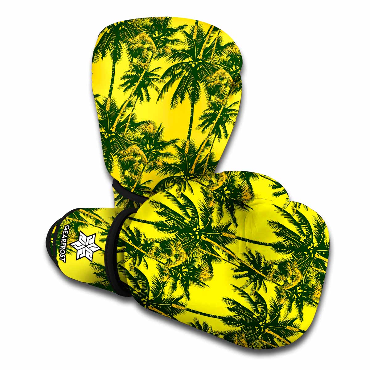 Yellow Palm Tree Pattern Print Boxing Gloves
