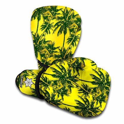 Yellow Palm Tree Pattern Print Boxing Gloves