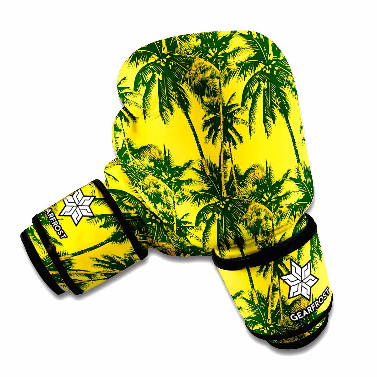 Yellow Palm Tree Pattern Print Boxing Gloves