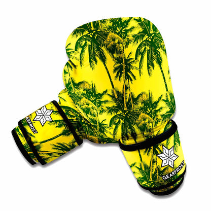 Yellow Palm Tree Pattern Print Boxing Gloves