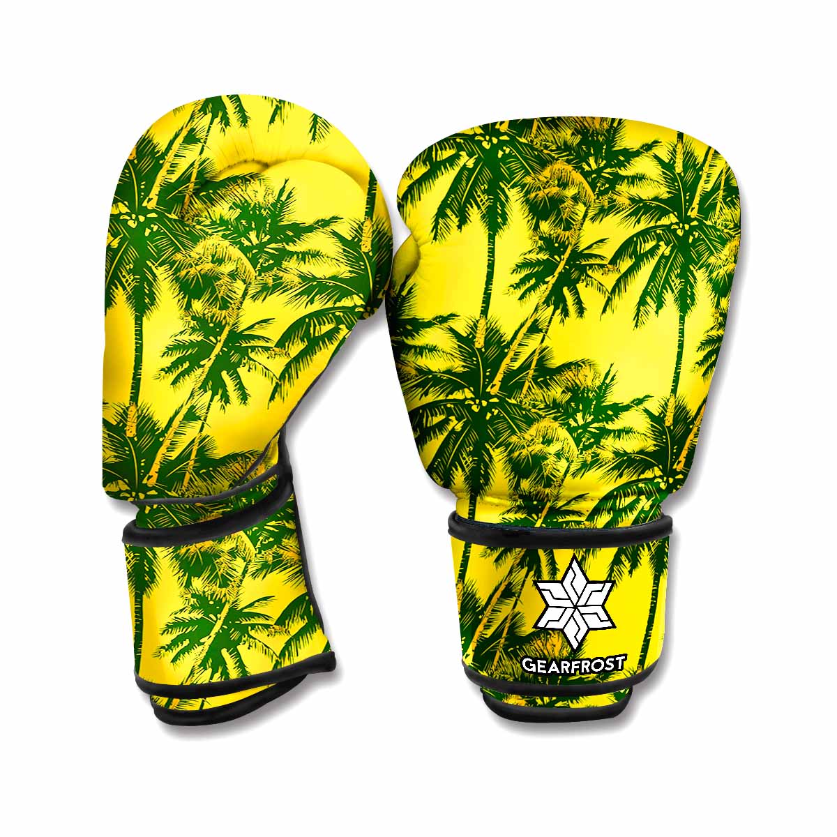 Yellow Palm Tree Pattern Print Boxing Gloves