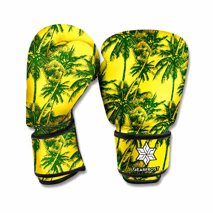 Yellow Palm Tree Pattern Print Boxing Gloves