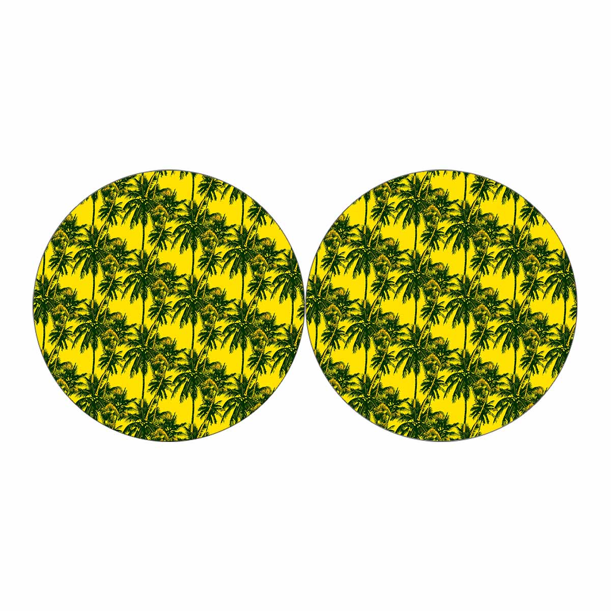 Yellow Palm Tree Pattern Print Car Coasters