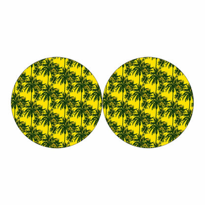 Yellow Palm Tree Pattern Print Car Coasters
