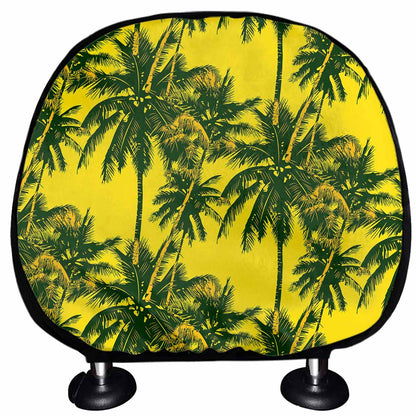 Yellow Palm Tree Pattern Print Car Headrest Covers