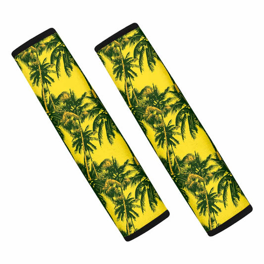Yellow Palm Tree Pattern Print Car Seat Belt Covers