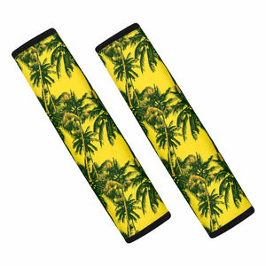 Yellow Palm Tree Pattern Print Car Seat Belt Covers