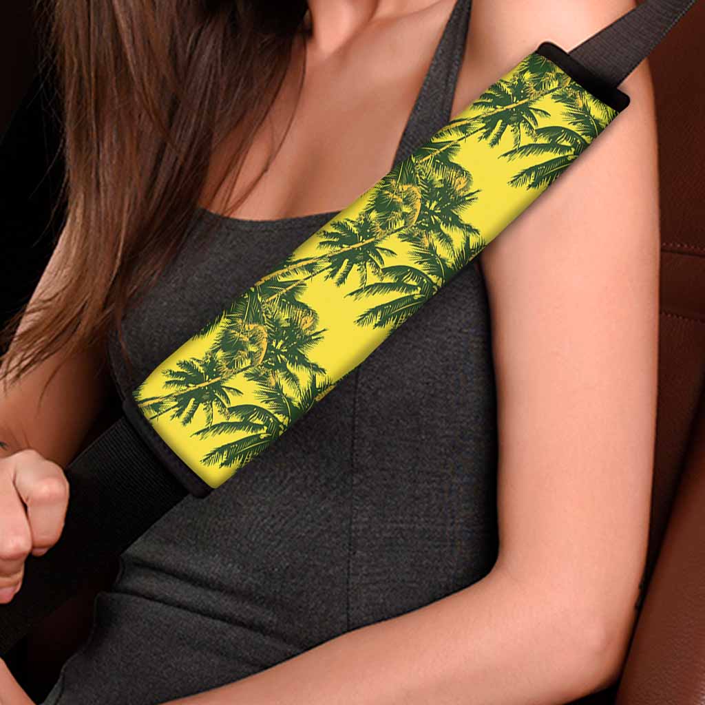 Yellow Palm Tree Pattern Print Car Seat Belt Covers