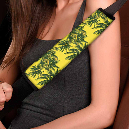 Yellow Palm Tree Pattern Print Car Seat Belt Covers