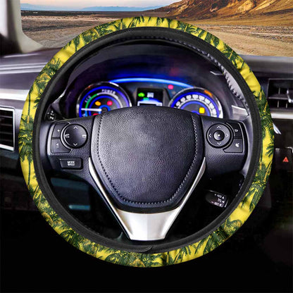 Yellow Palm Tree Pattern Print Car Steering Wheel Cover