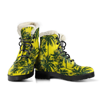 Yellow Palm Tree Pattern Print Comfy Boots GearFrost