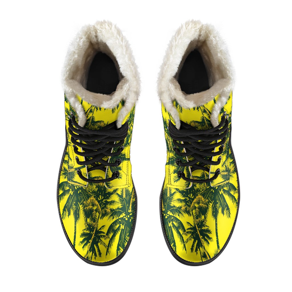 Yellow Palm Tree Pattern Print Comfy Boots GearFrost