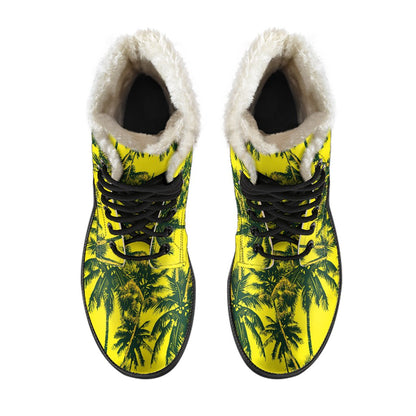 Yellow Palm Tree Pattern Print Comfy Boots GearFrost