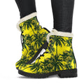 Yellow Palm Tree Pattern Print Faux Fur Leather Boots