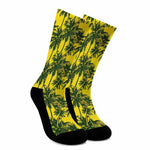 Yellow Palm Tree Pattern Print Crew Socks