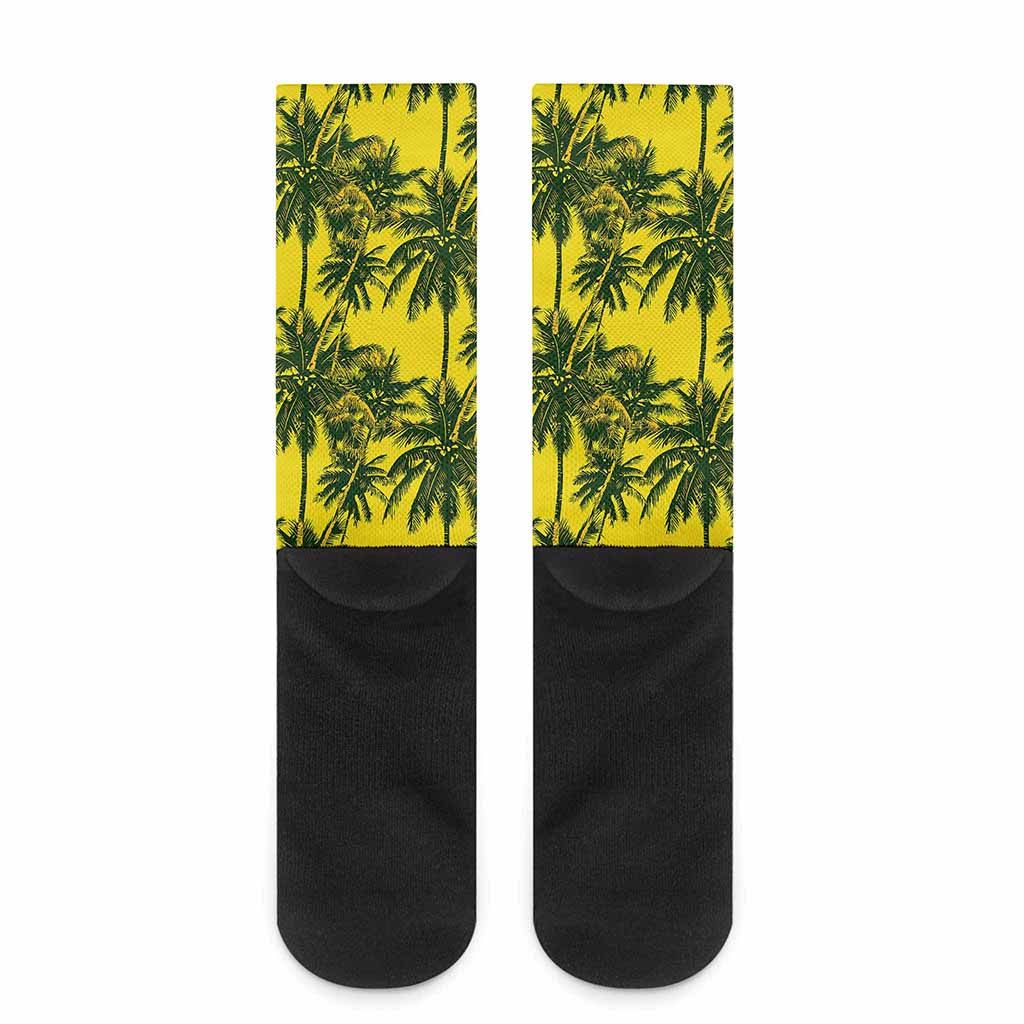 Yellow Palm Tree Pattern Print Crew Socks