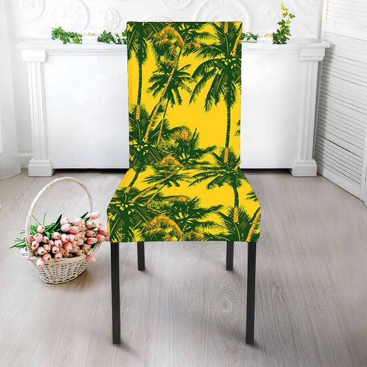 Yellow Palm Tree Pattern Print Dining Chair Slipcover