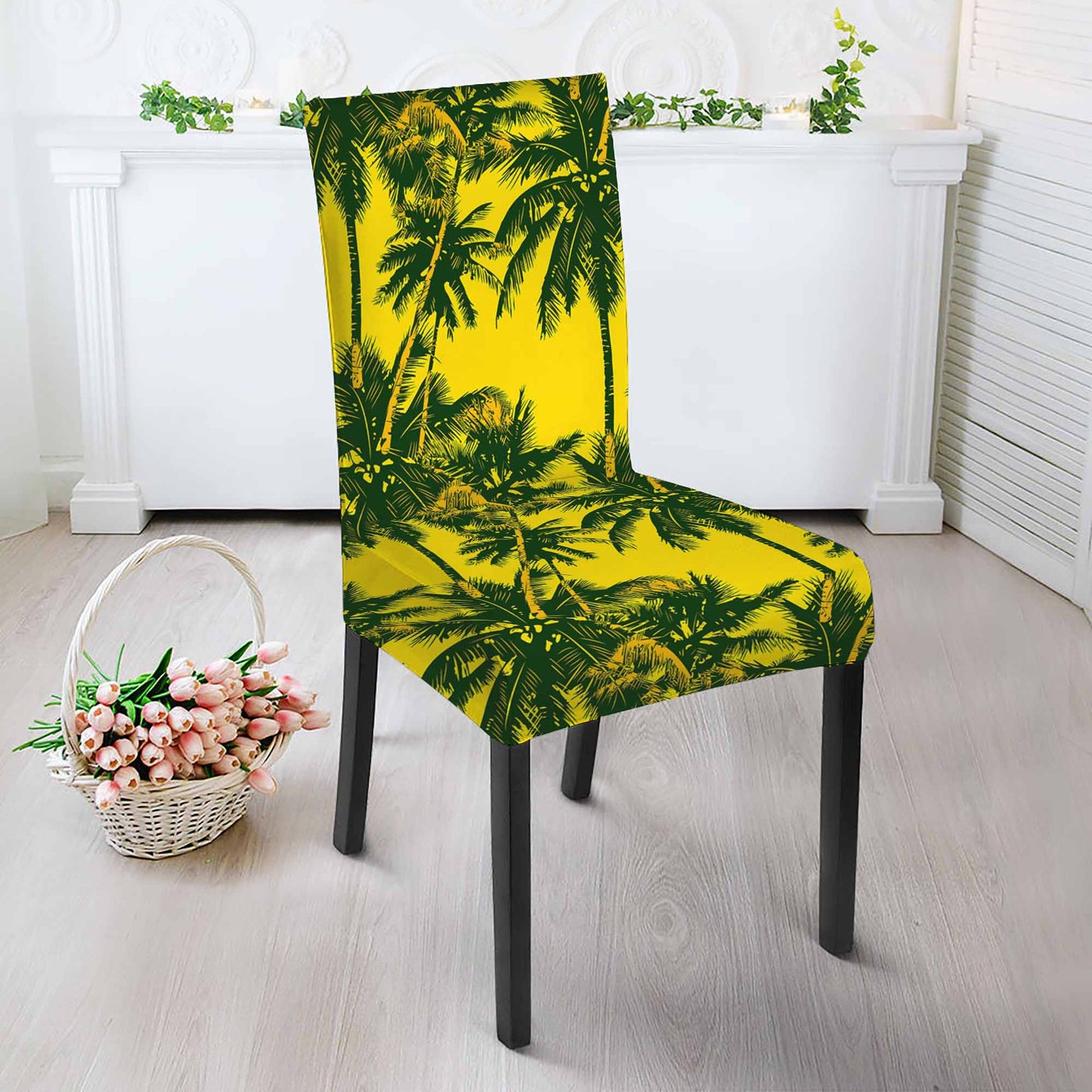 Yellow Palm Tree Pattern Print Dining Chair Slipcover