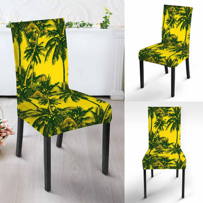 Yellow Palm Tree Pattern Print Dining Chair Slipcover