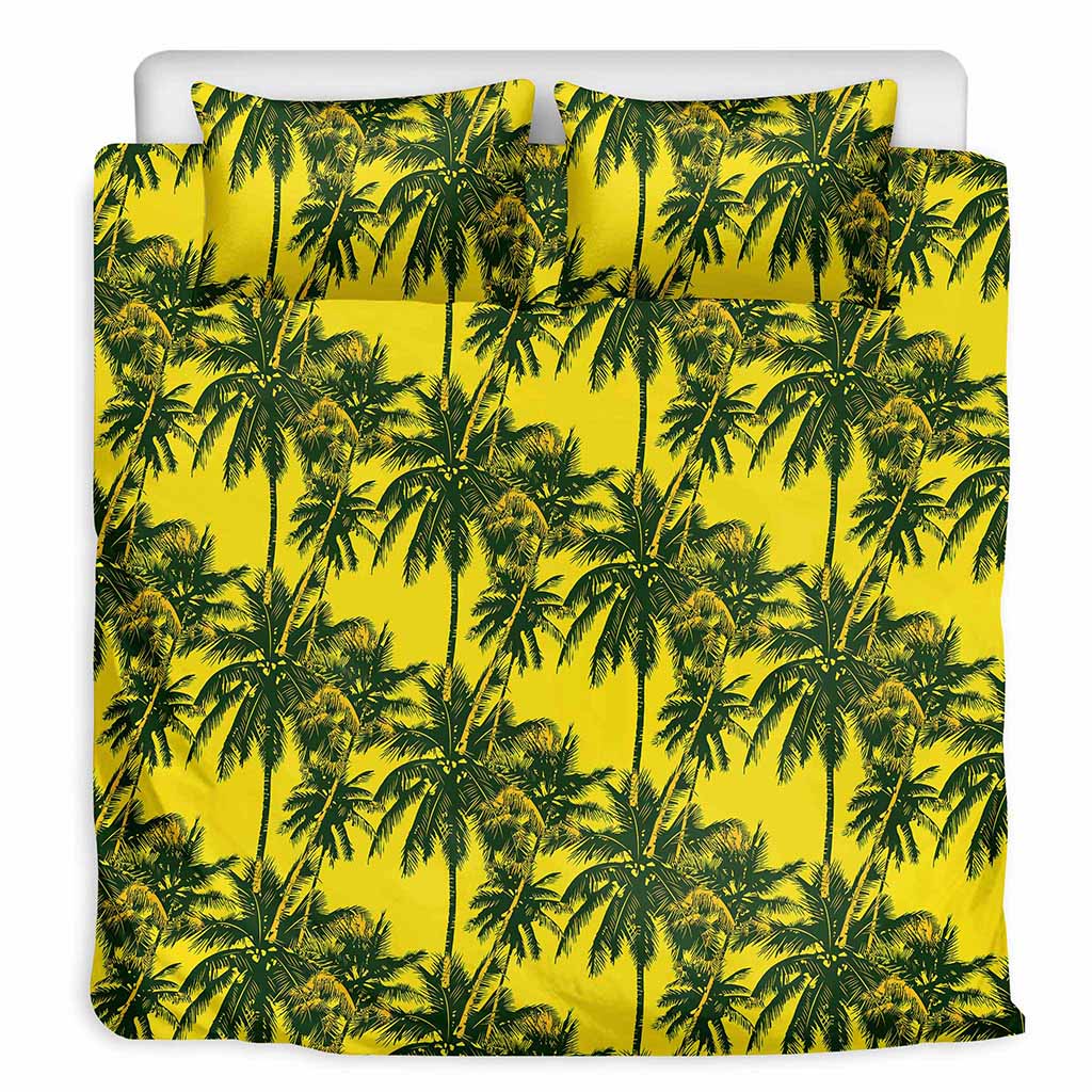 Yellow Palm Tree Pattern Print Duvet Cover Bedding Set