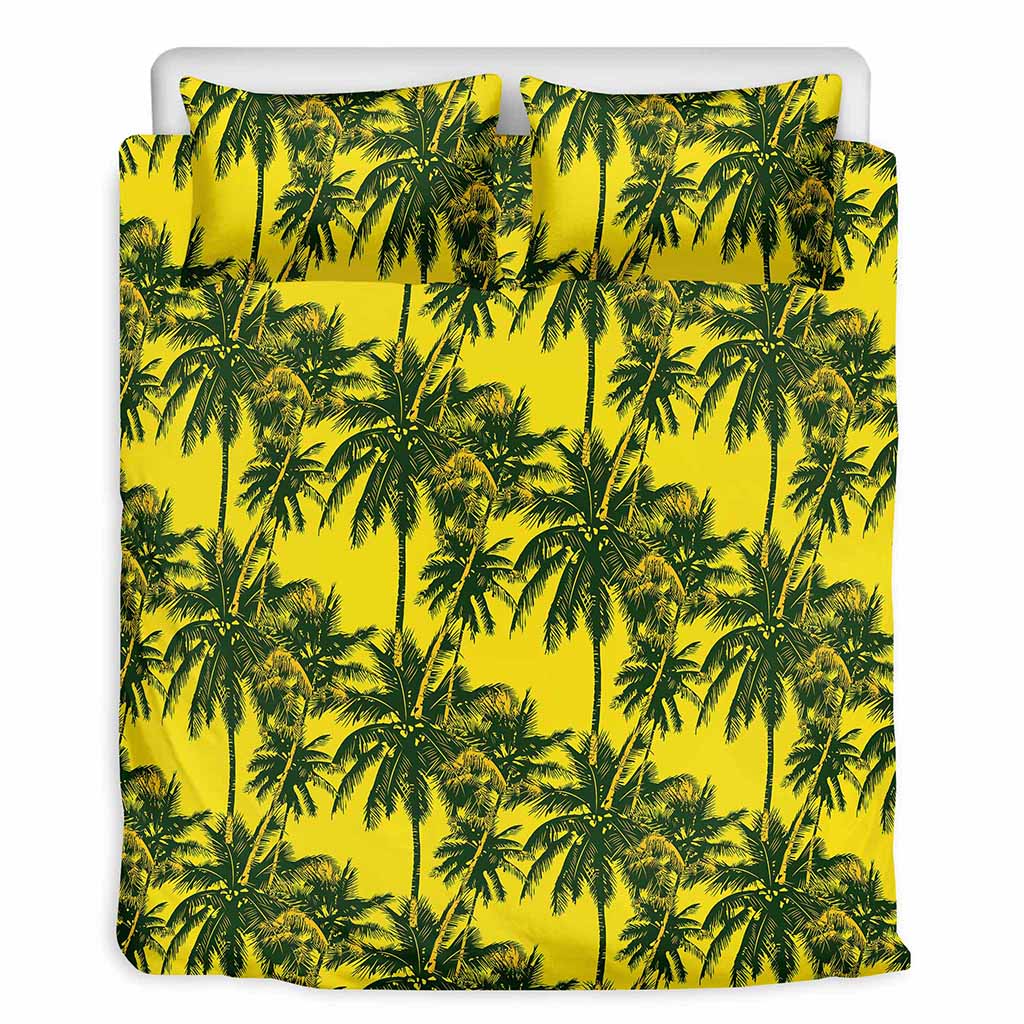 Yellow Palm Tree Pattern Print Duvet Cover Bedding Set