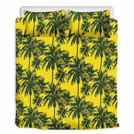 Yellow Palm Tree Pattern Print Duvet Cover Bedding Set