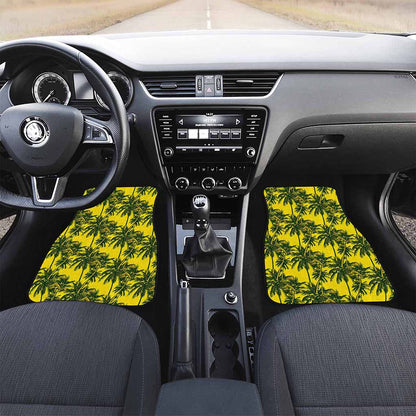 Yellow Palm Tree Pattern Print Front and Back Car Floor Mats