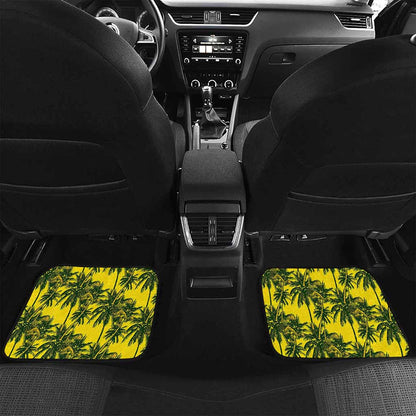 Yellow Palm Tree Pattern Print Front and Back Car Floor Mats