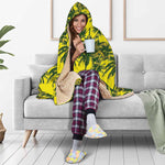 Yellow Palm Tree Pattern Print Hooded Blanket