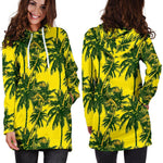 Yellow Palm Tree Pattern Print Hoodie Dress GearFrost