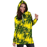 Yellow Palm Tree Pattern Print Hoodie Dress GearFrost