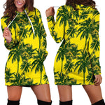 Yellow Palm Tree Pattern Print Hoodie Dress GearFrost