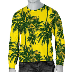 Yellow Palm Tree Pattern Print Men's Crewneck Sweatshirt GearFrost