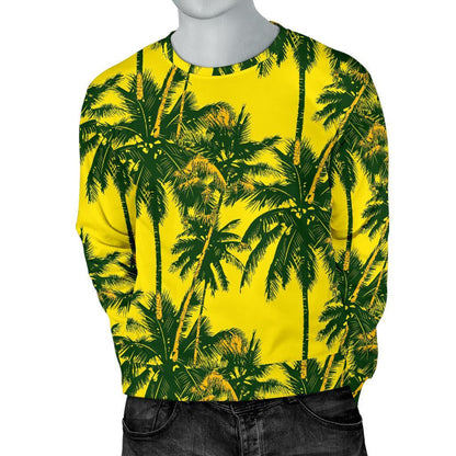 Yellow Palm Tree Pattern Print Men's Crewneck Sweatshirt GearFrost